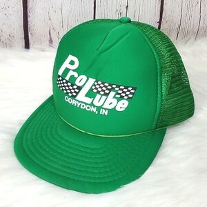 Vintage 90s Mechanic ProLube Indiana Green Mesh Snapback Trucker Hat Adjustable